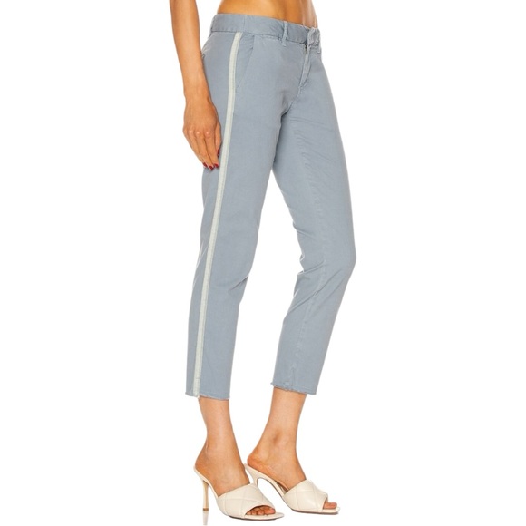 Nili Lotan Women’s Sz 12 Slate Blue Light Gray Tape Easthampton Frayed Hem Pants - Picture 1 of 11